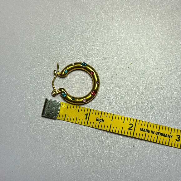 Hoop Earrings With Colored CZ Stones - Picture 3 of 5